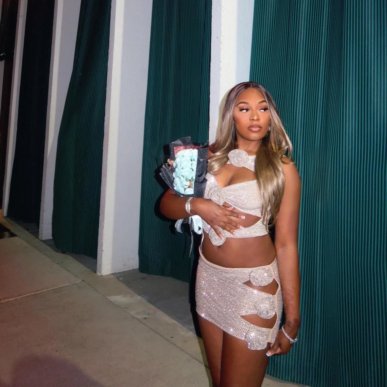 Sparkling Rhinestone Two-Piece Dress Set