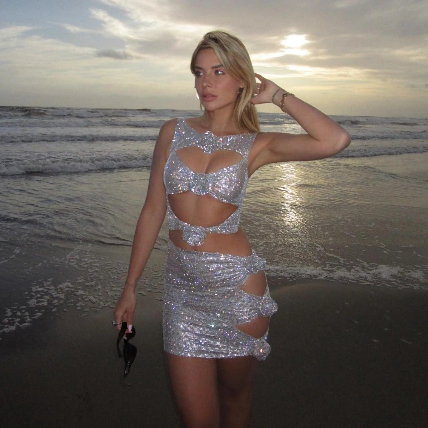 Sparkling Rhinestone Two-Piece Dress Set