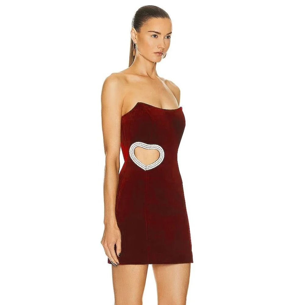 Red Diamond Heart Strapless Mini Dress