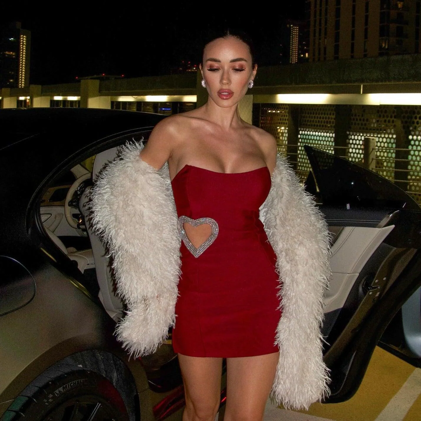 Red Diamond Heart Strapless Mini Dress