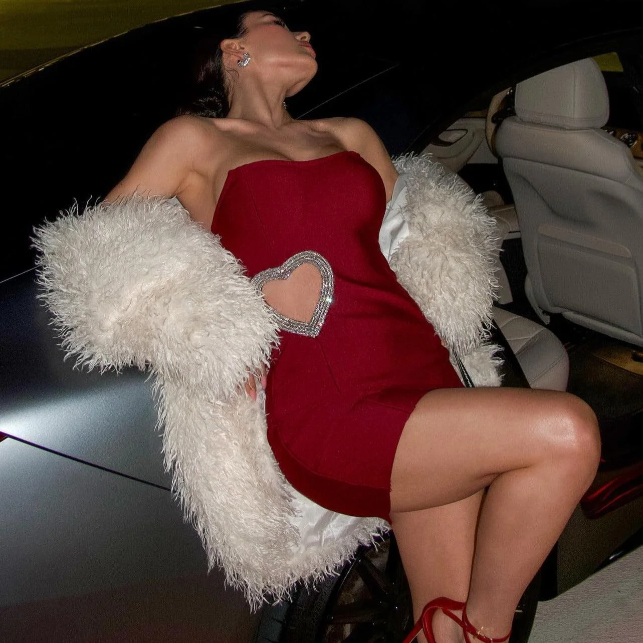 Red Diamond Heart Strapless Mini Dress