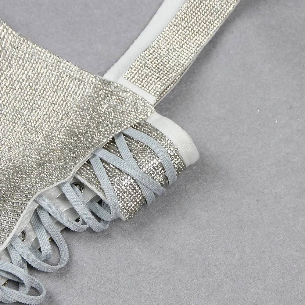 Elegant Diamond Halter Neck Backless Mini Dress