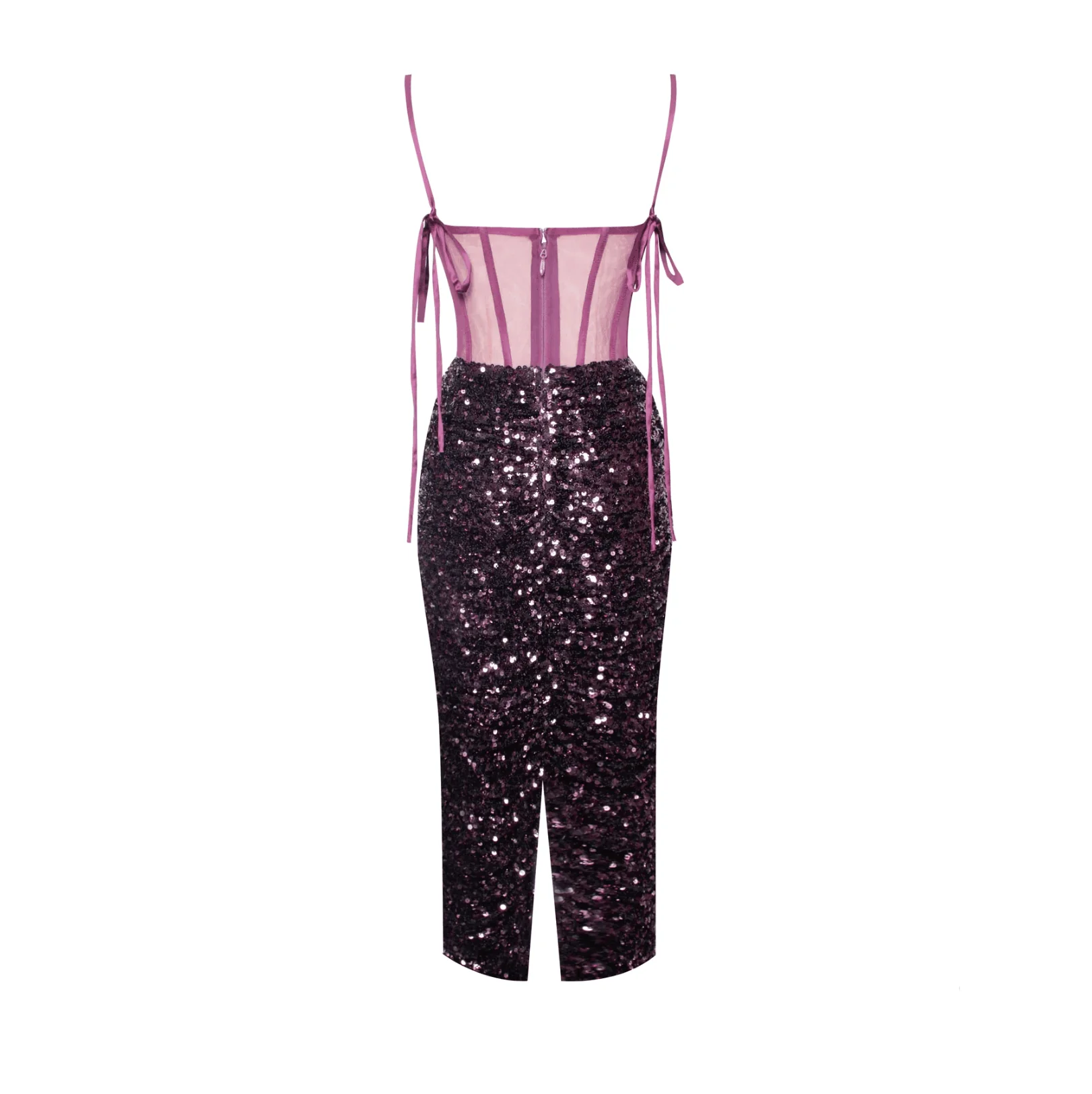 Sequined Corset Midi Dress in Glamorous Purple and Gold