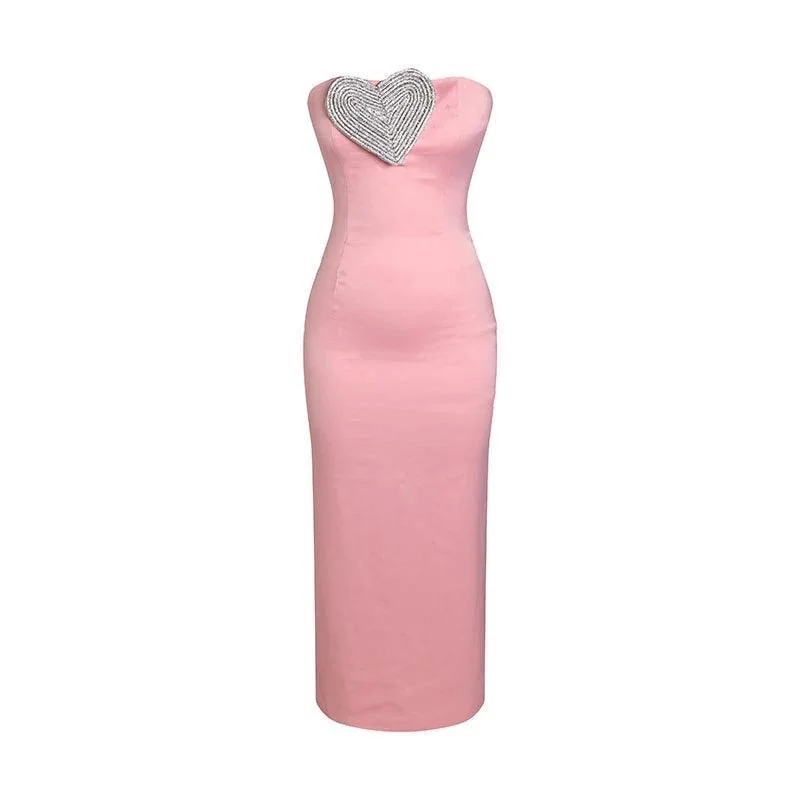 Pink Crystal Heart Maxi Dress