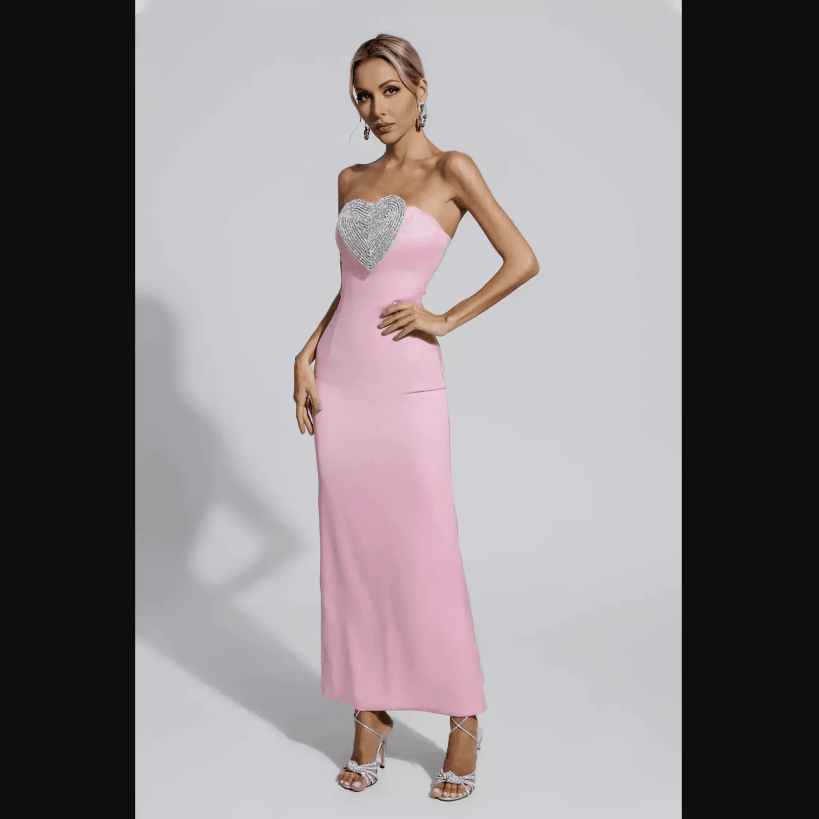 Pink Crystal Heart Maxi Dress