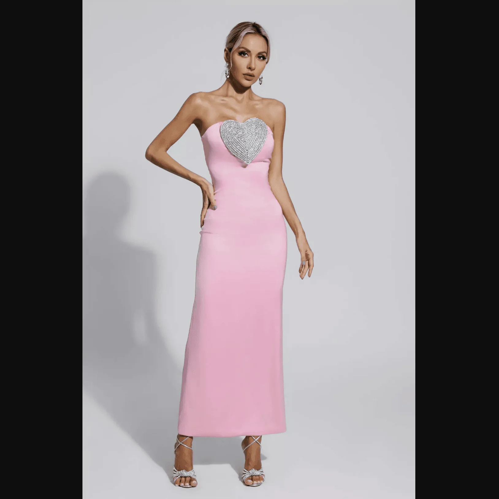 Pink Crystal Heart Maxi Dress