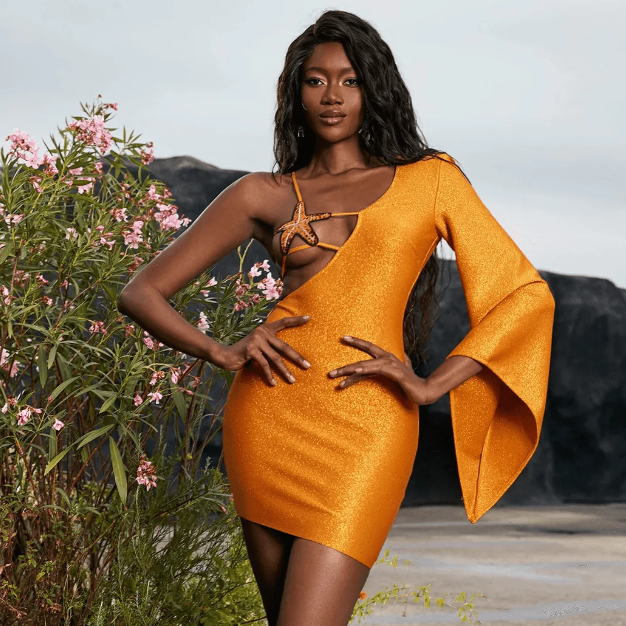 Sequined Starfish Mini Dress - Elegant Beach Goddess Style