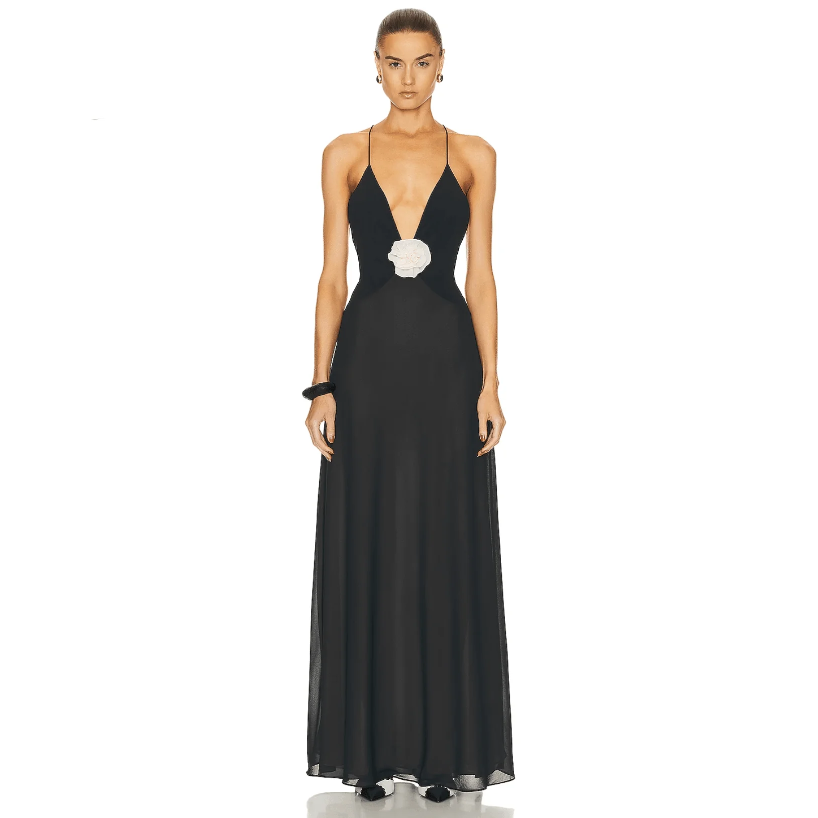 Elegant Blossom V-Neck Maxi Gown for Special Events