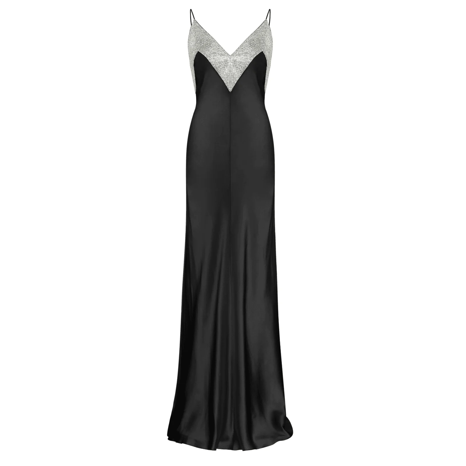 Elegant Crystal Embellished Maxi Dress in Black
