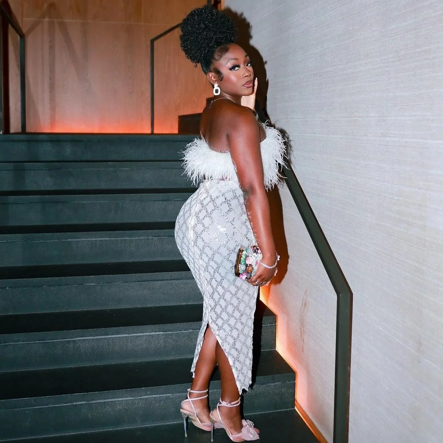 Glamorous Feather Sequin Two-Piece Set