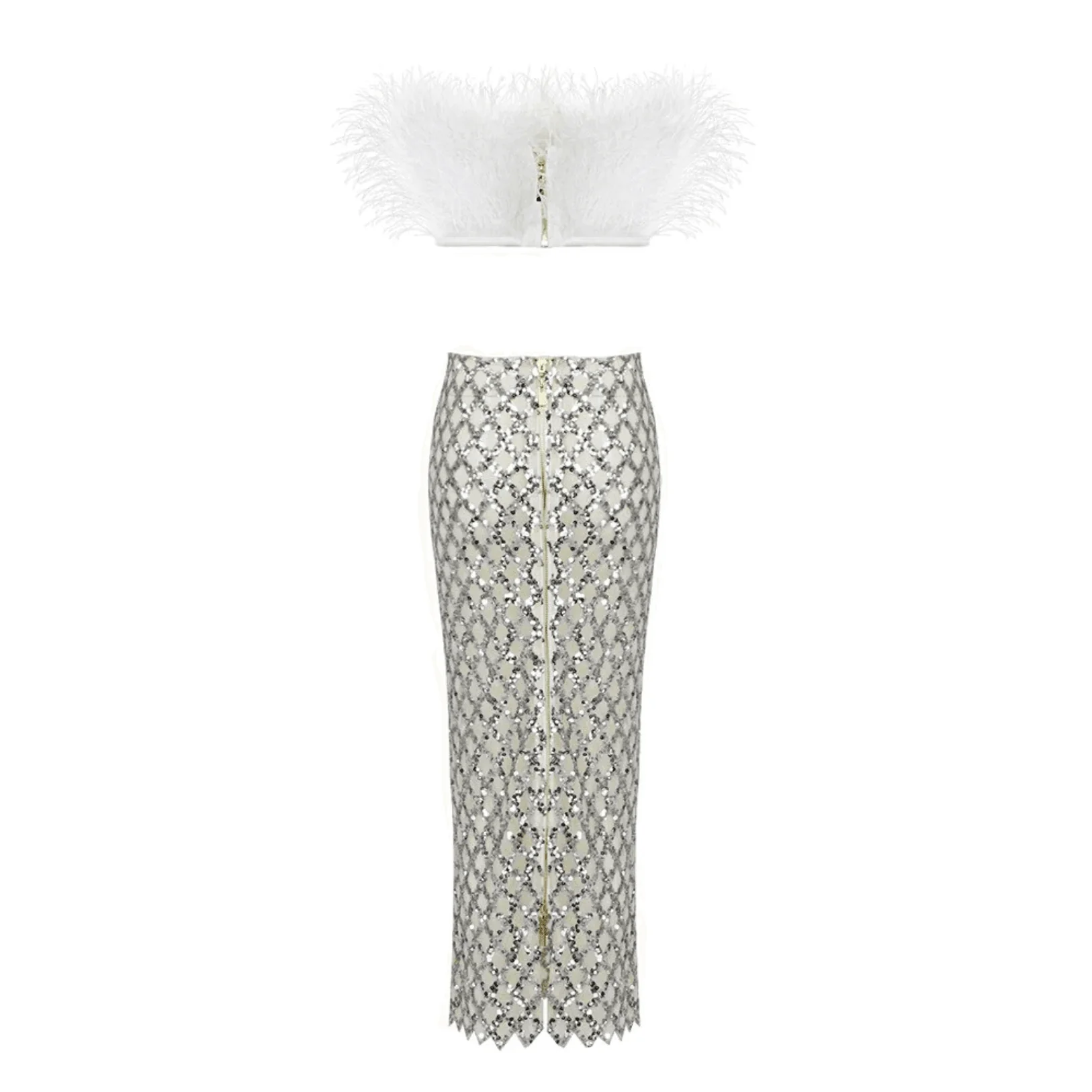 Glamorous Feather Sequin Two-Piece Set
