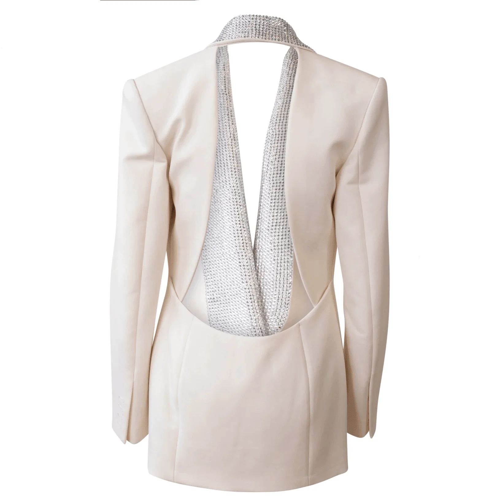 Chic Crystal Embellished Blazer Mini Dress Ivory