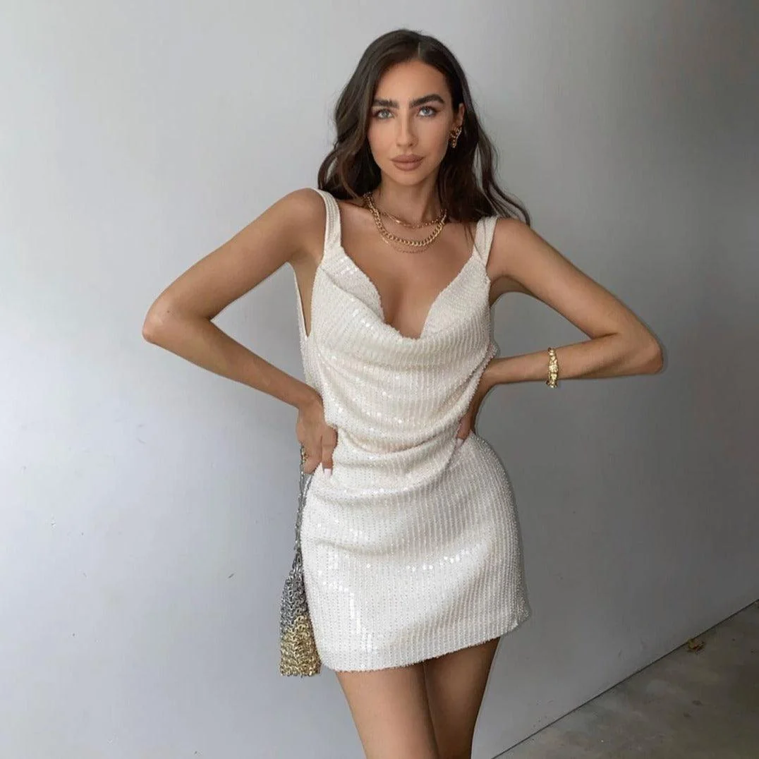 White Sequin Ruffle Mini Dress - Elegant Special Occasion Attire