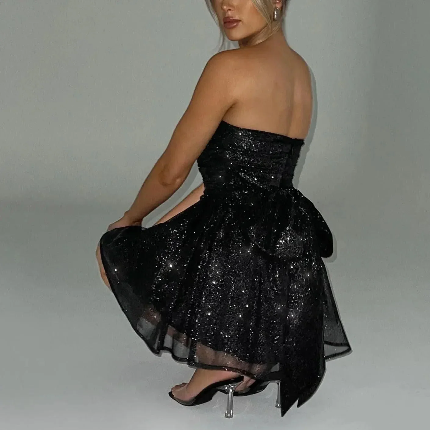 Sequin Star Mini Corset Dress - Black Glamorous Style