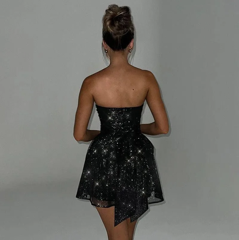 Sequin Star Mini Corset Dress - Black Glamorous Style