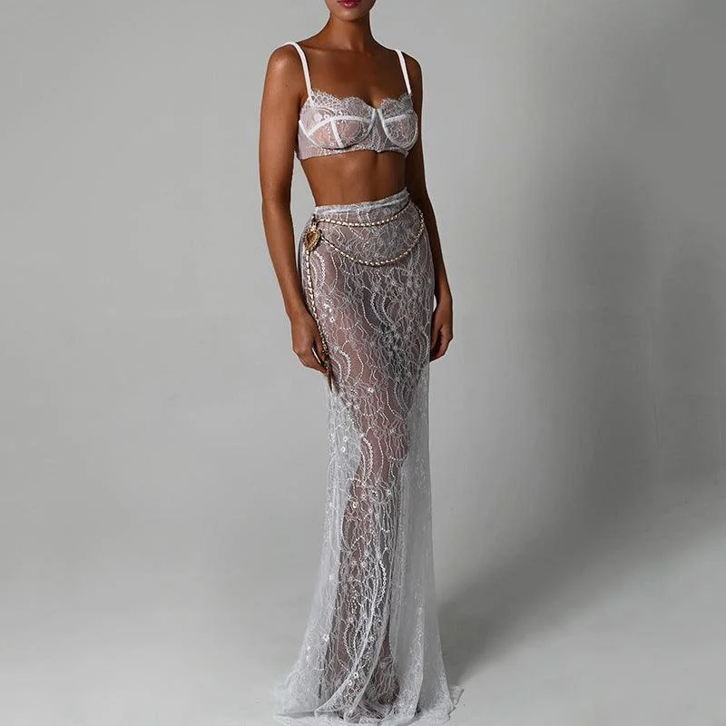 Elegant Lace Maxi Skirt Set