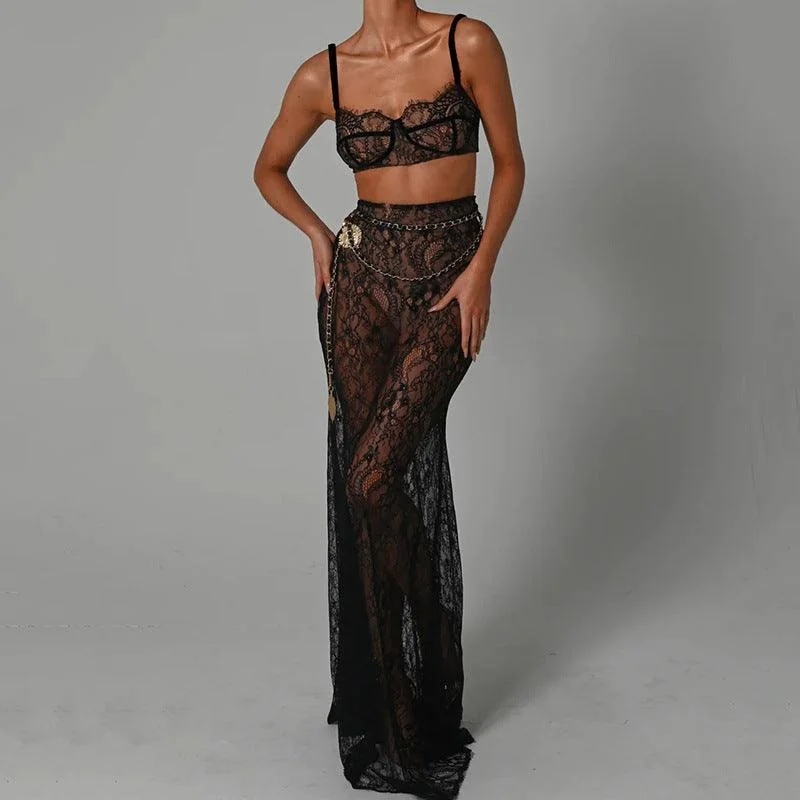 Elegant Lace Maxi Skirt Set