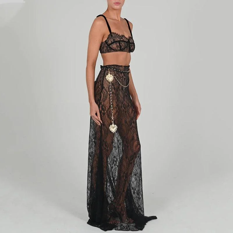 Elegant Lace Maxi Skirt Set