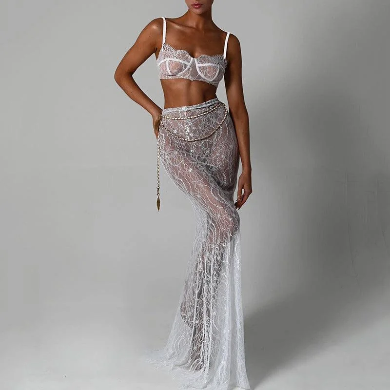 Elegant Lace Maxi Skirt Set