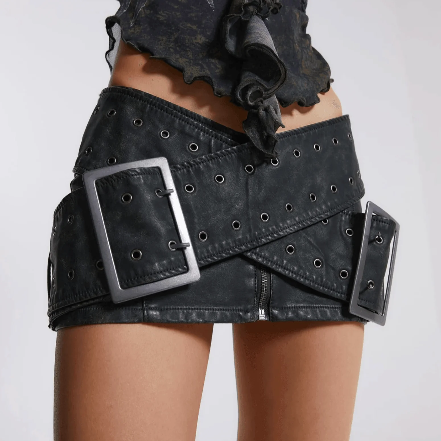 Amethyst Belted Wrap Mini Skirt in Gray - Fashion Statement Piece