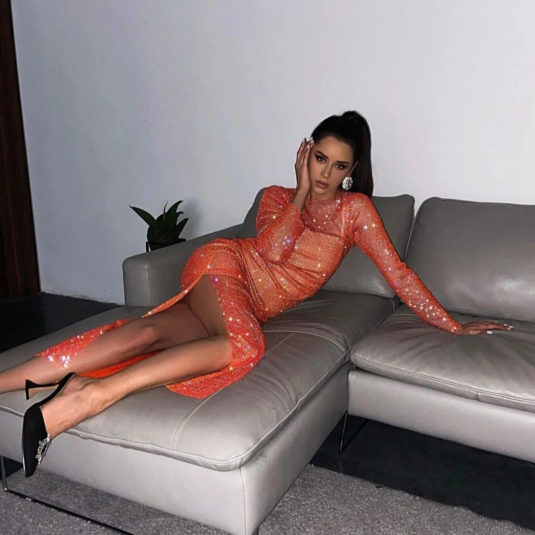 Glamorous Rhinestone Embellished Midi Dress