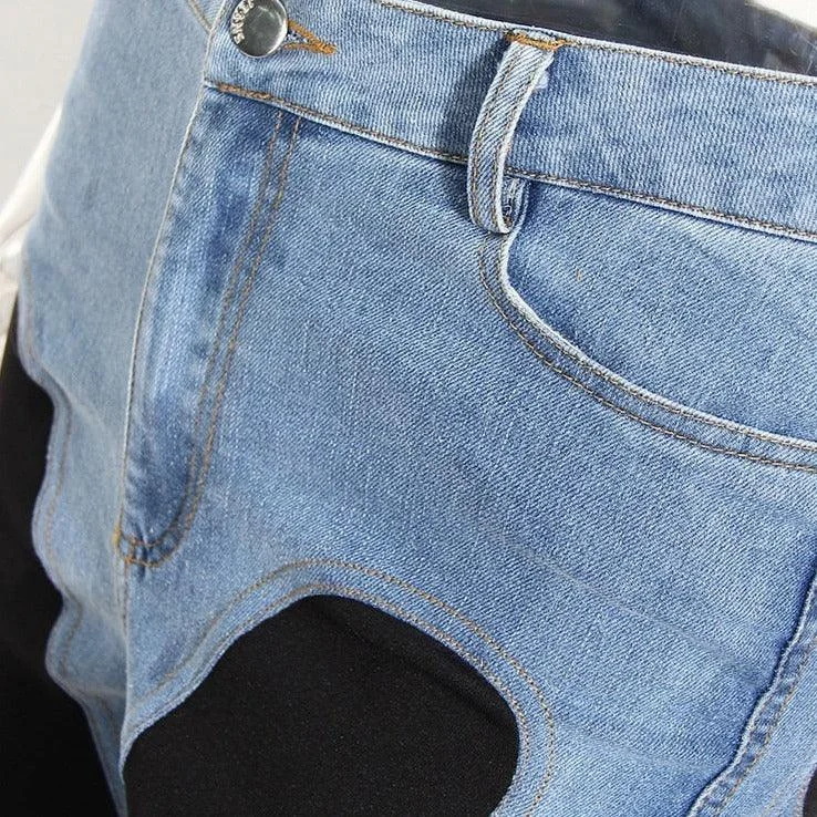 Trendy Two-Tone High Waist Denim Jeans for Women