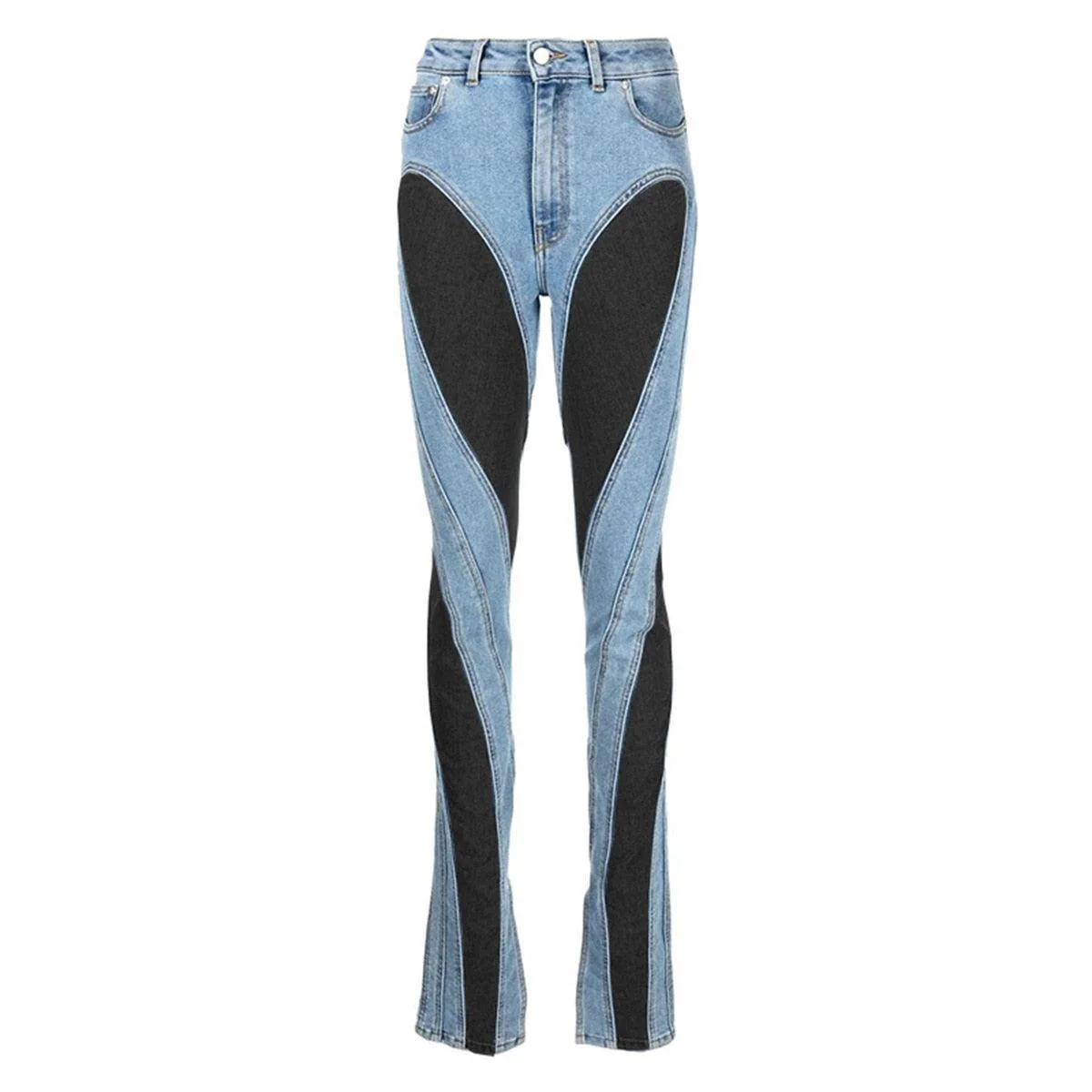 Trendy Two-Tone High Waist Denim Jeans for Women