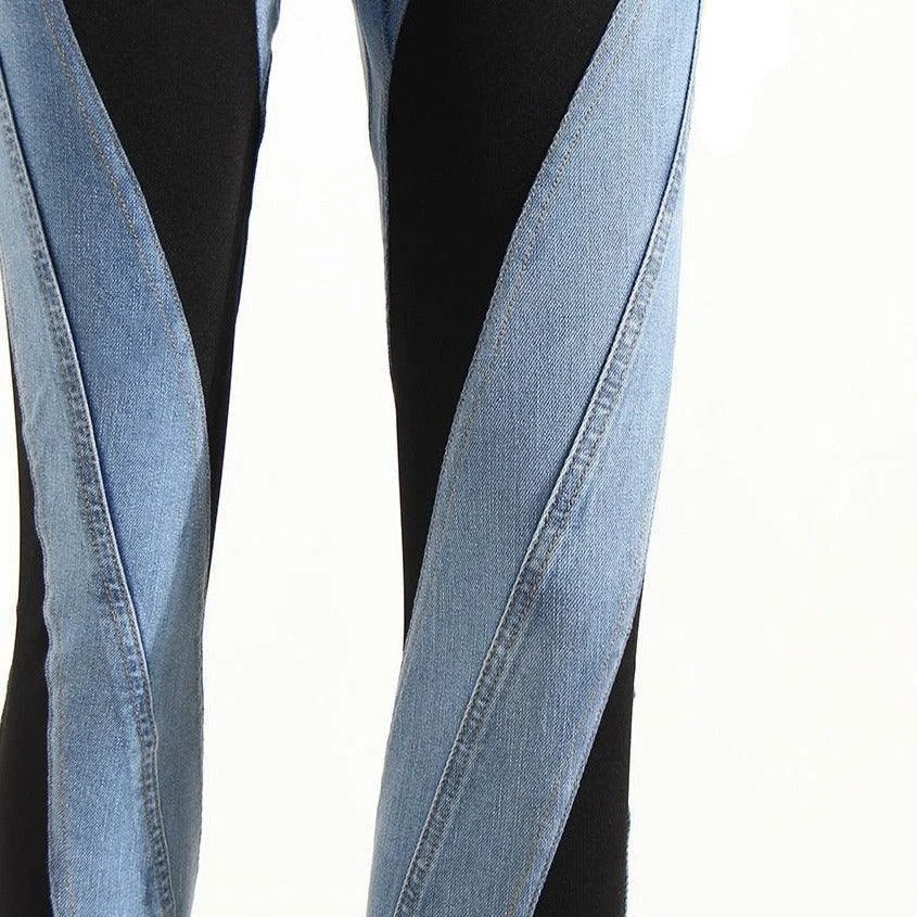 Trendy Two-Tone High Waist Denim Jeans for Women