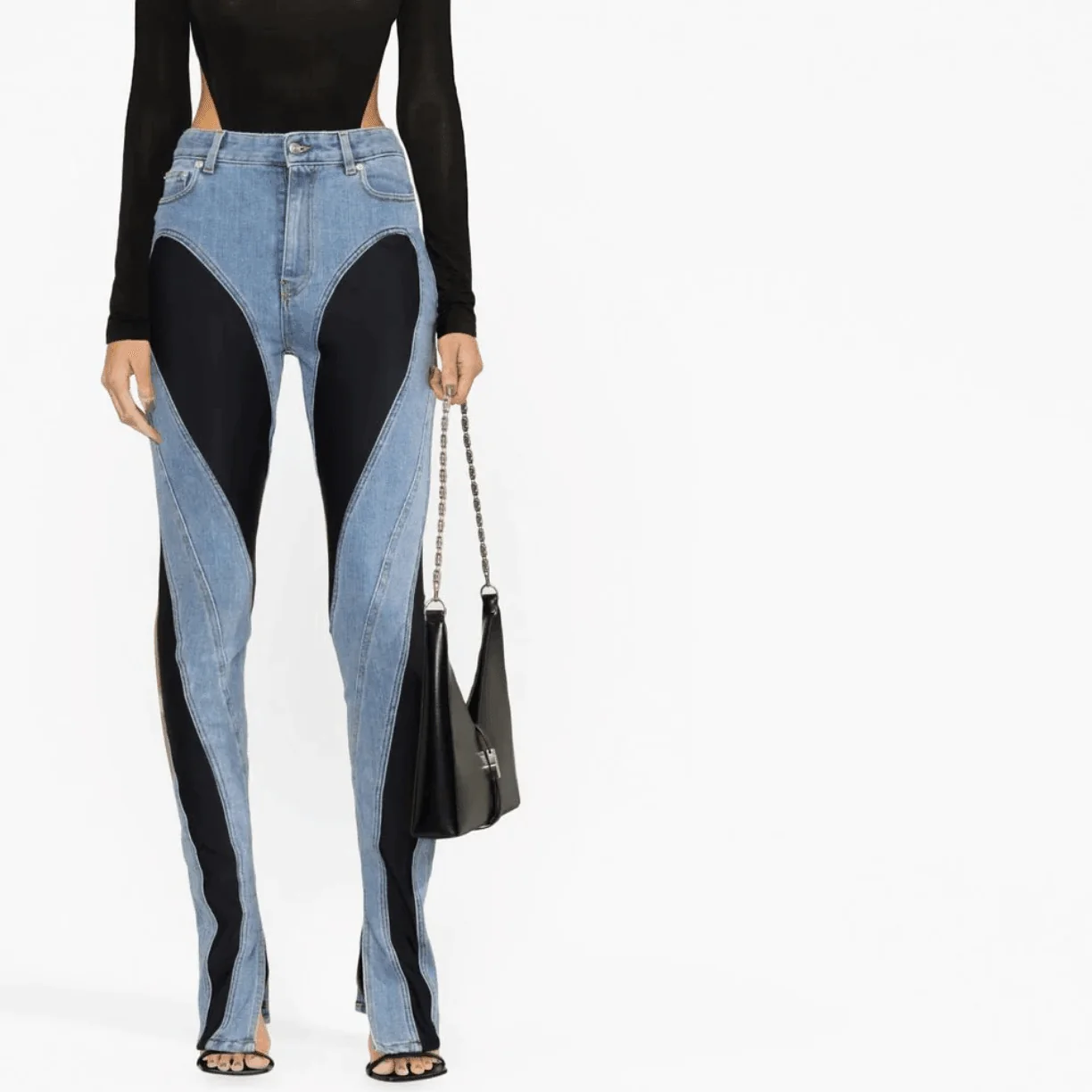 Trendy Two-Tone High Waist Denim Jeans for Women