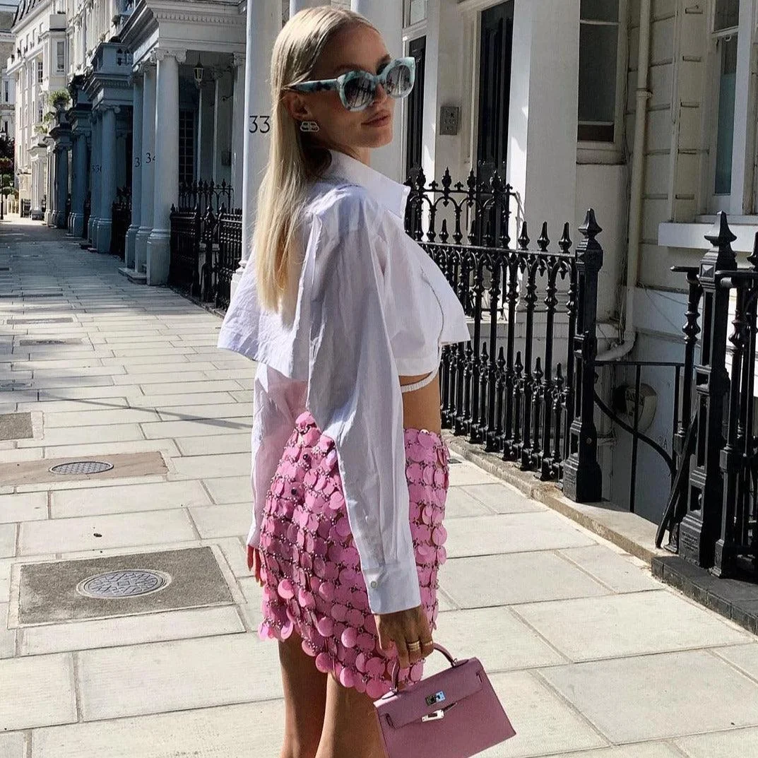 Sequin Embellished Mini Skirt - Silver, Black, Yellow, Pink