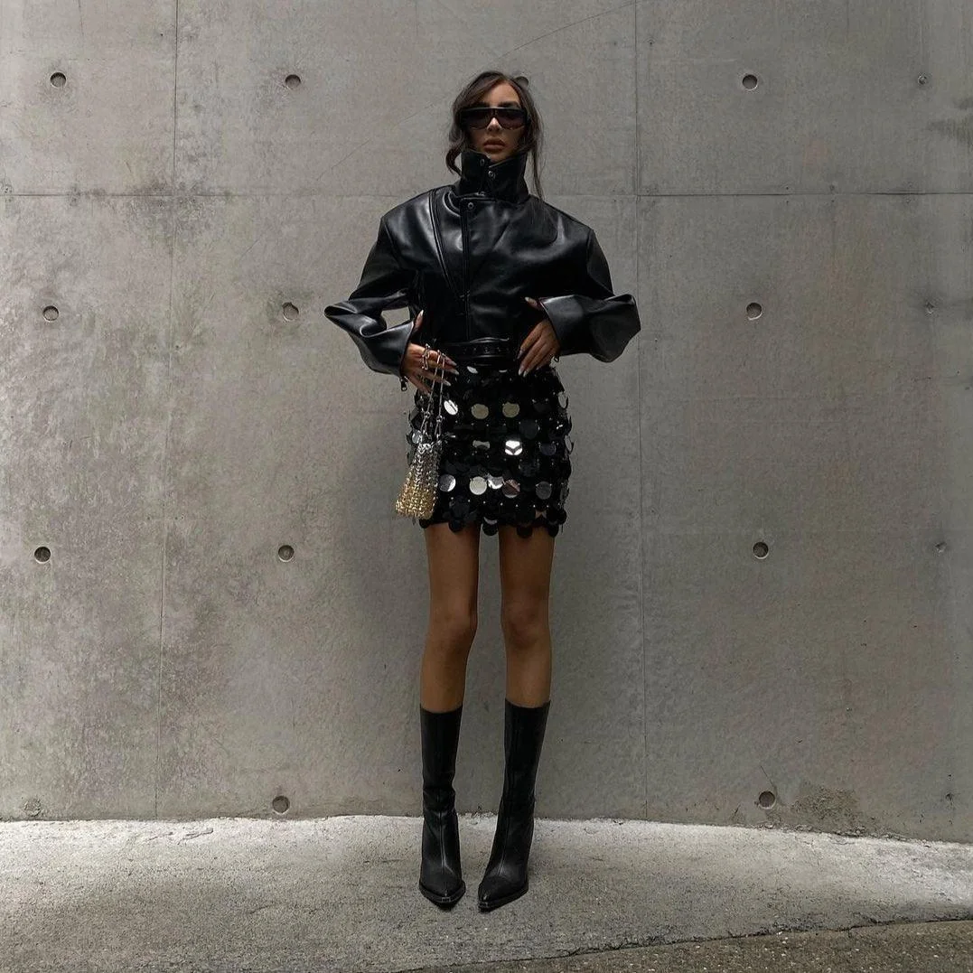 Sequin Embellished Mini Skirt - Silver, Black, Yellow, Pink