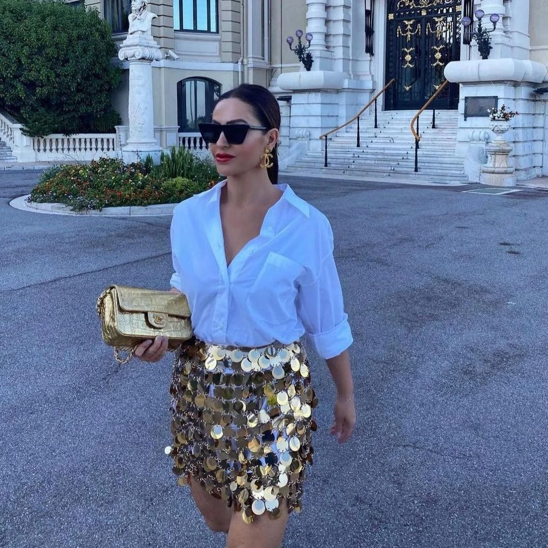 Sequin Embellished Mini Skirt - Silver, Black, Yellow, Pink