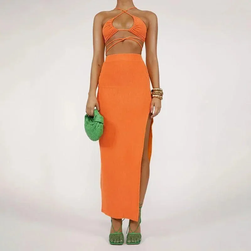 Stylish Orange Summer Two-Piece Set