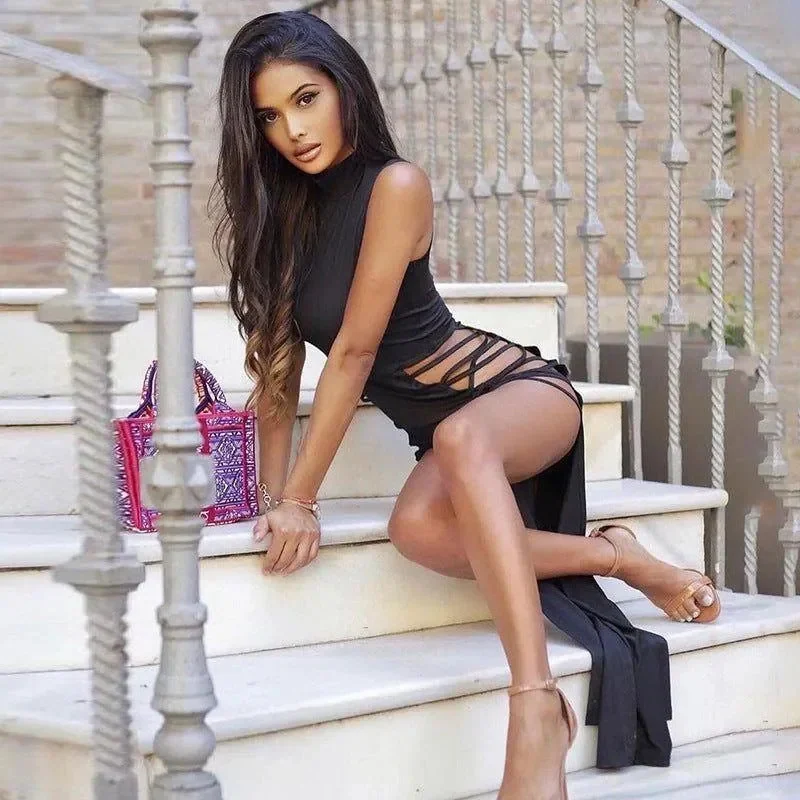 Elegant Black High Slit Sleeveless Maxi Dress