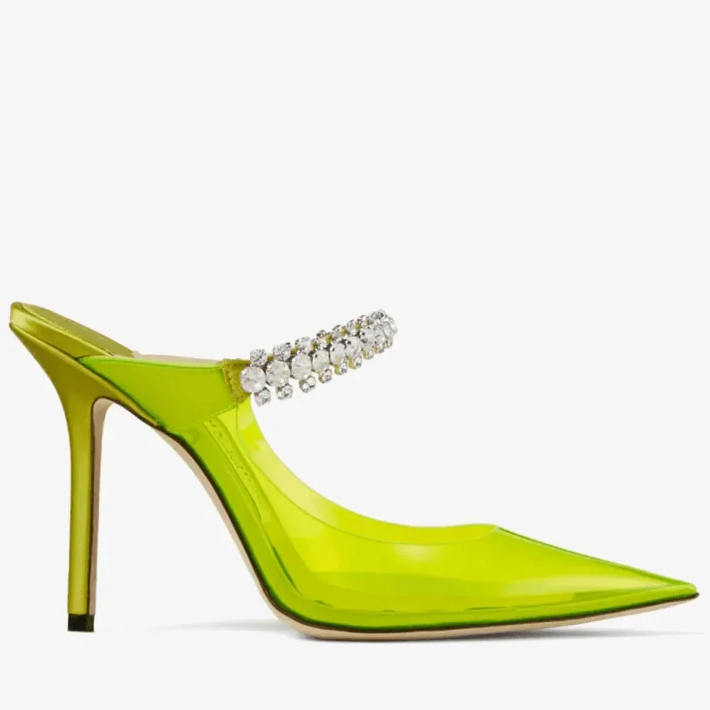 Crystal Embellished Transparent Heels - Elegant Jelly Bean Design