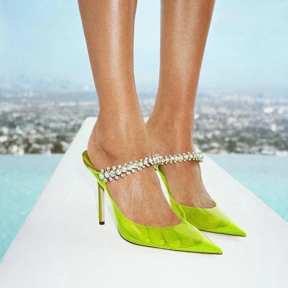 Crystal Embellished Transparent Heels - Elegant Jelly Bean Design