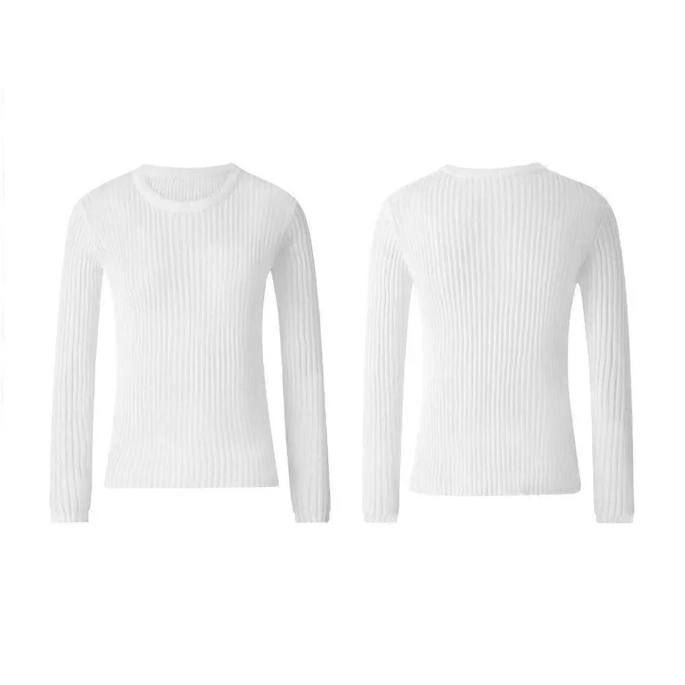 Womens Ivory Rib Knit Sweater - Semi-Sheer Long Sleeve