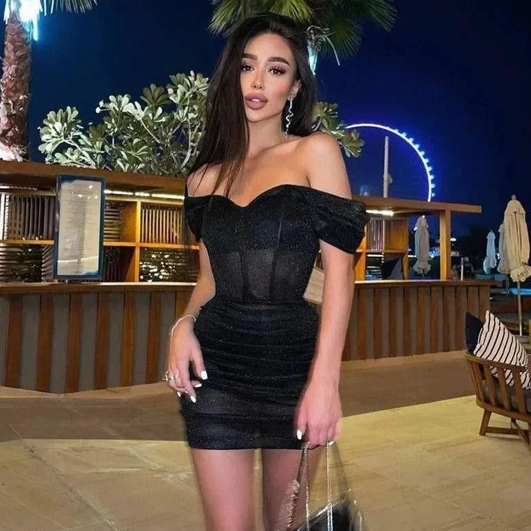 Chic Ruched Off-Shoulder Mini Dress in Luxe Fabric