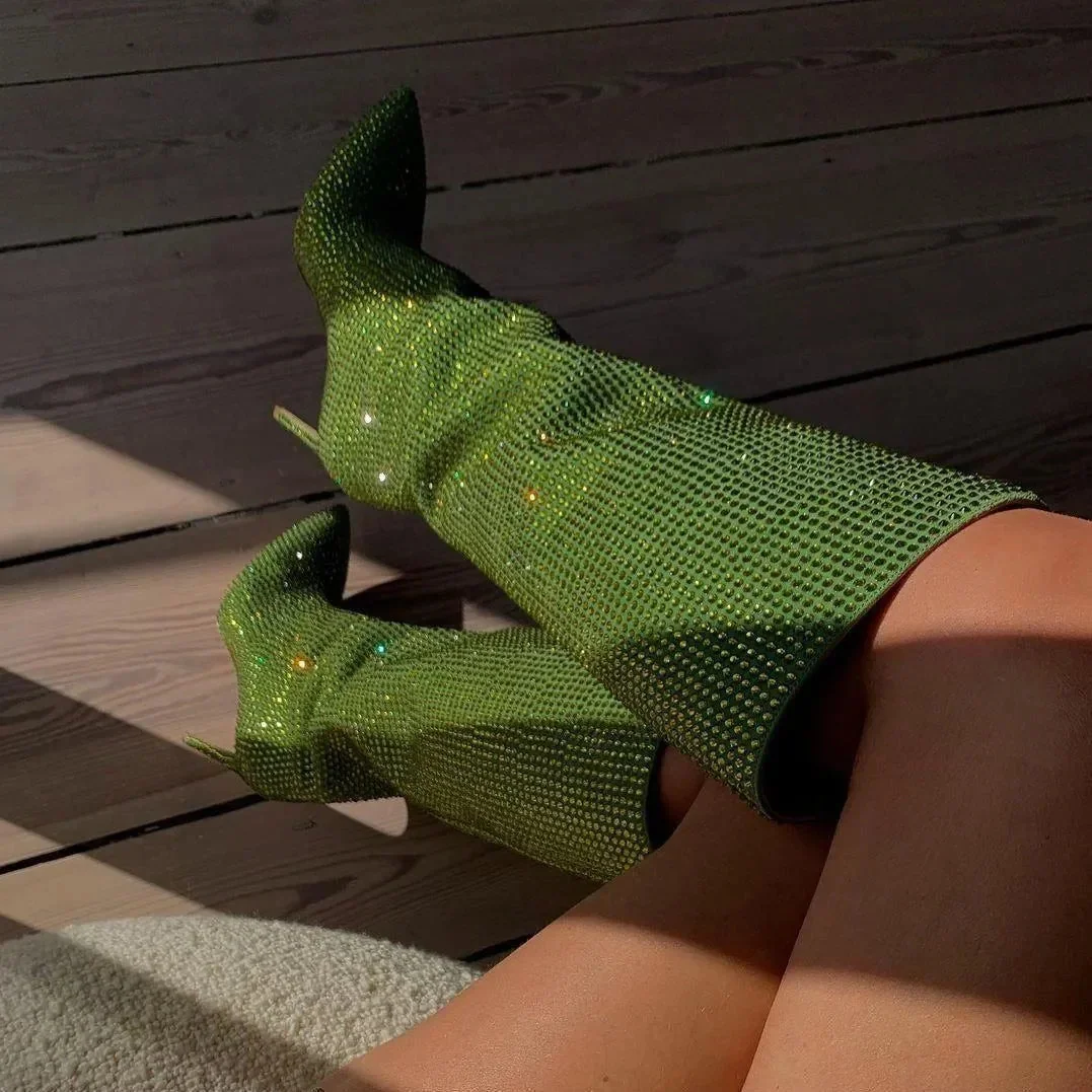 Sparkling Rhinestone Knee-High Stilettos Boots