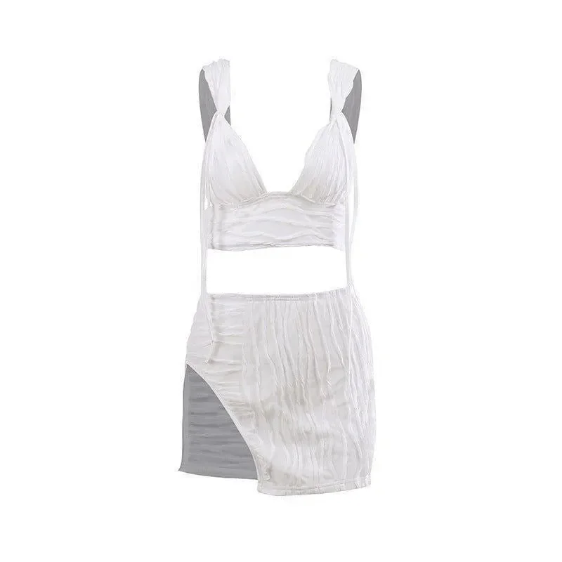 Chic White Crop Top & Slit Skirt Set