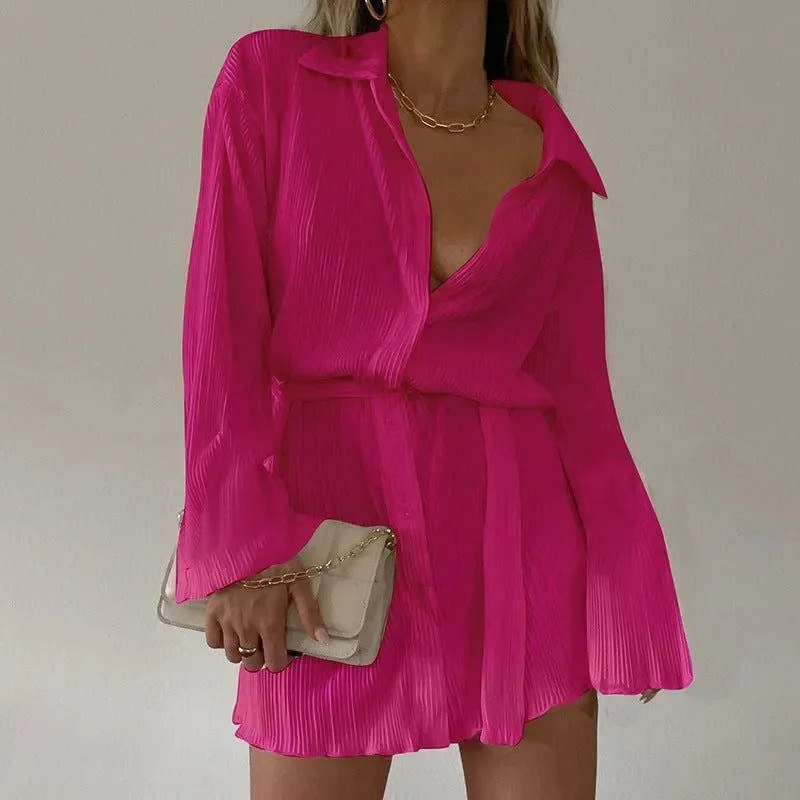 Chic Pleated Shirt Dress