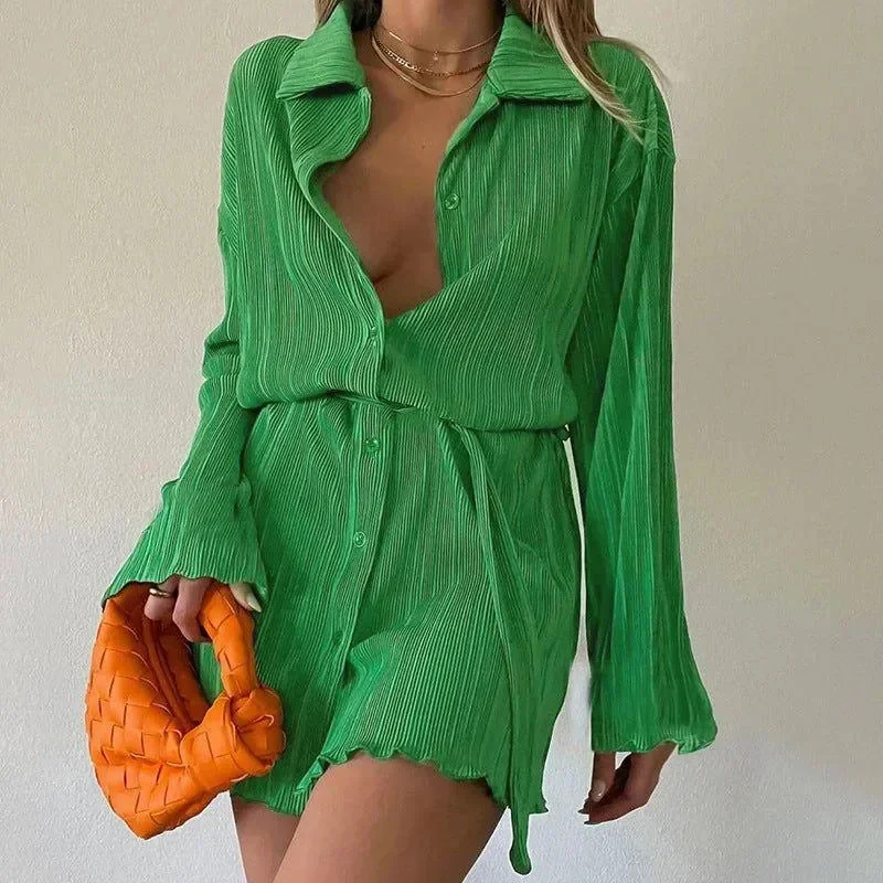 Chic Pleated Shirt Dress