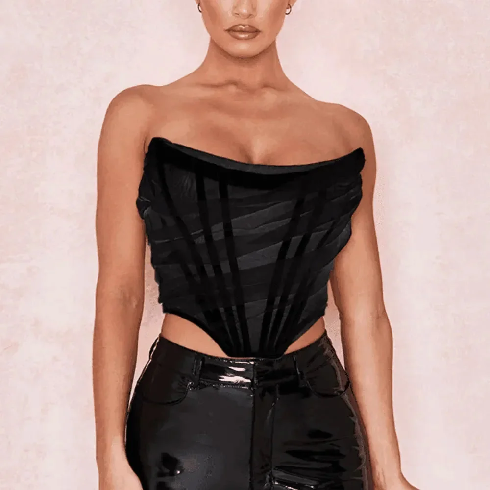 Chic Mesh Corset Crop Top in White/Pink/Black