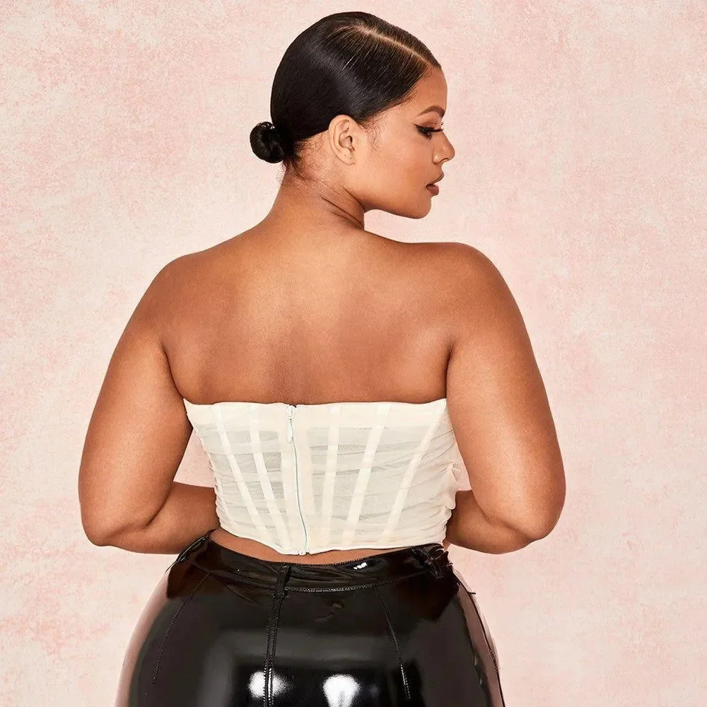Chic Mesh Corset Crop Top in White/Pink/Black