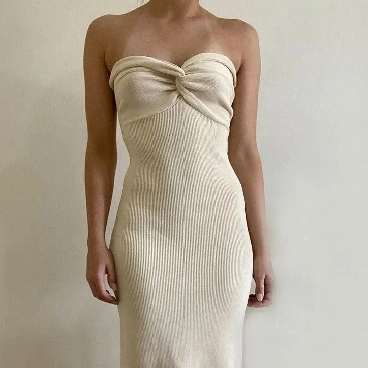 Butterscotch Twist Knot Knitted Maxi Tube Dress