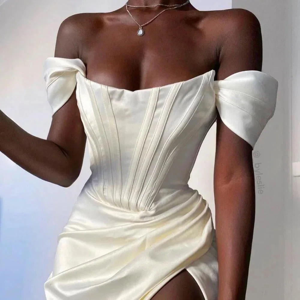 Elegant Satin Off-Shoulder Corset Dress in Various Colors