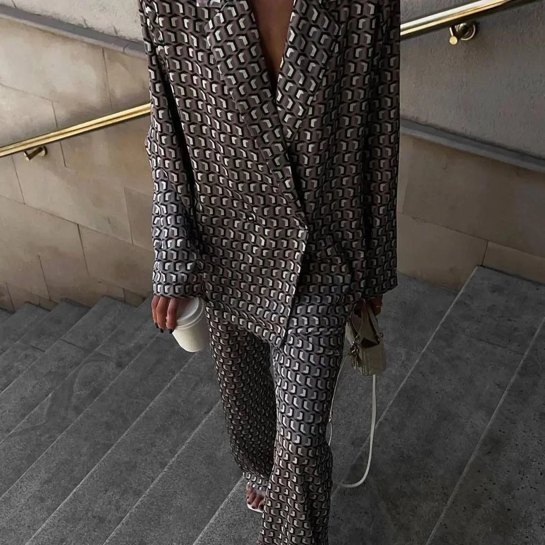 Elegant Satin Two-Piece Set in Blue & Gray