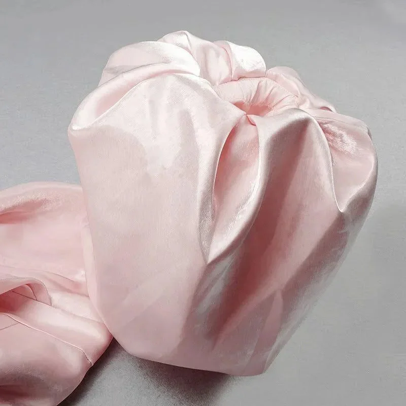 Elegant Pink Satin Midi Dress with Puff Sleeves
