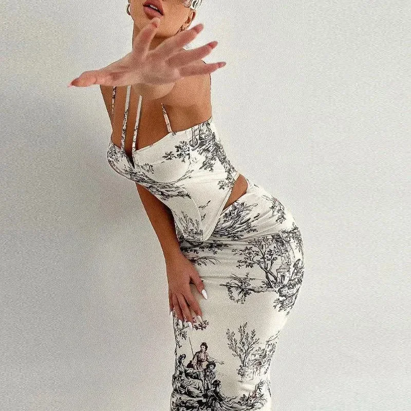 Chic Corset Halter Crop Top & Midi Skirt Set