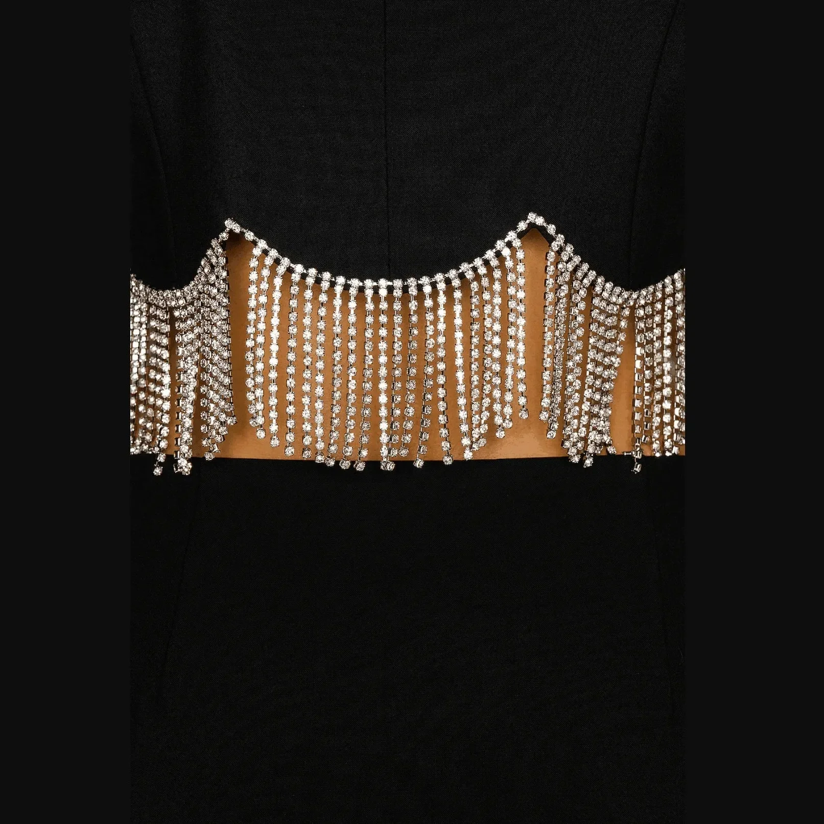 Elegant Crystal Hem Blazer and Skirt Set - Black